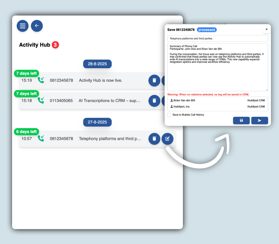 AI Call Transcript Bubble iframe