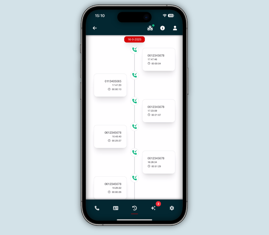 Bubble365 mobile Call history