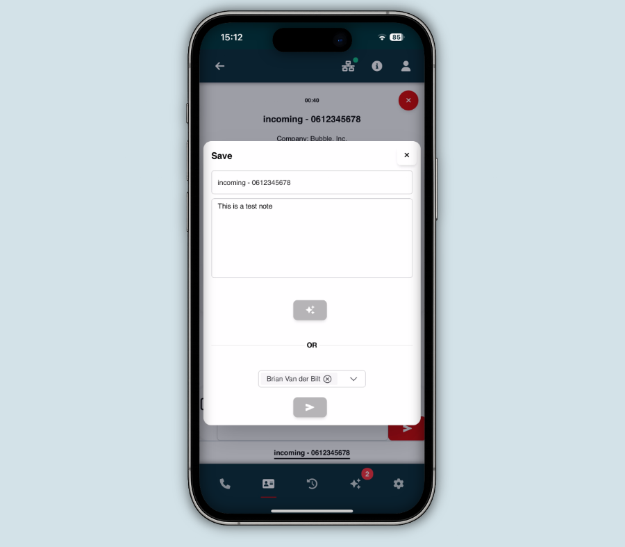 Bubble365 mobile Call log