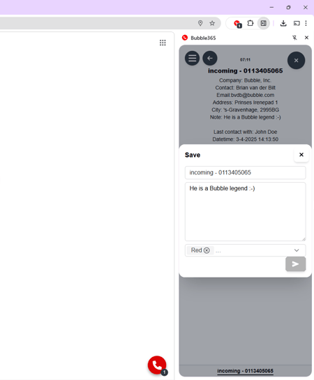 Google Chrome plugin Call Note crop