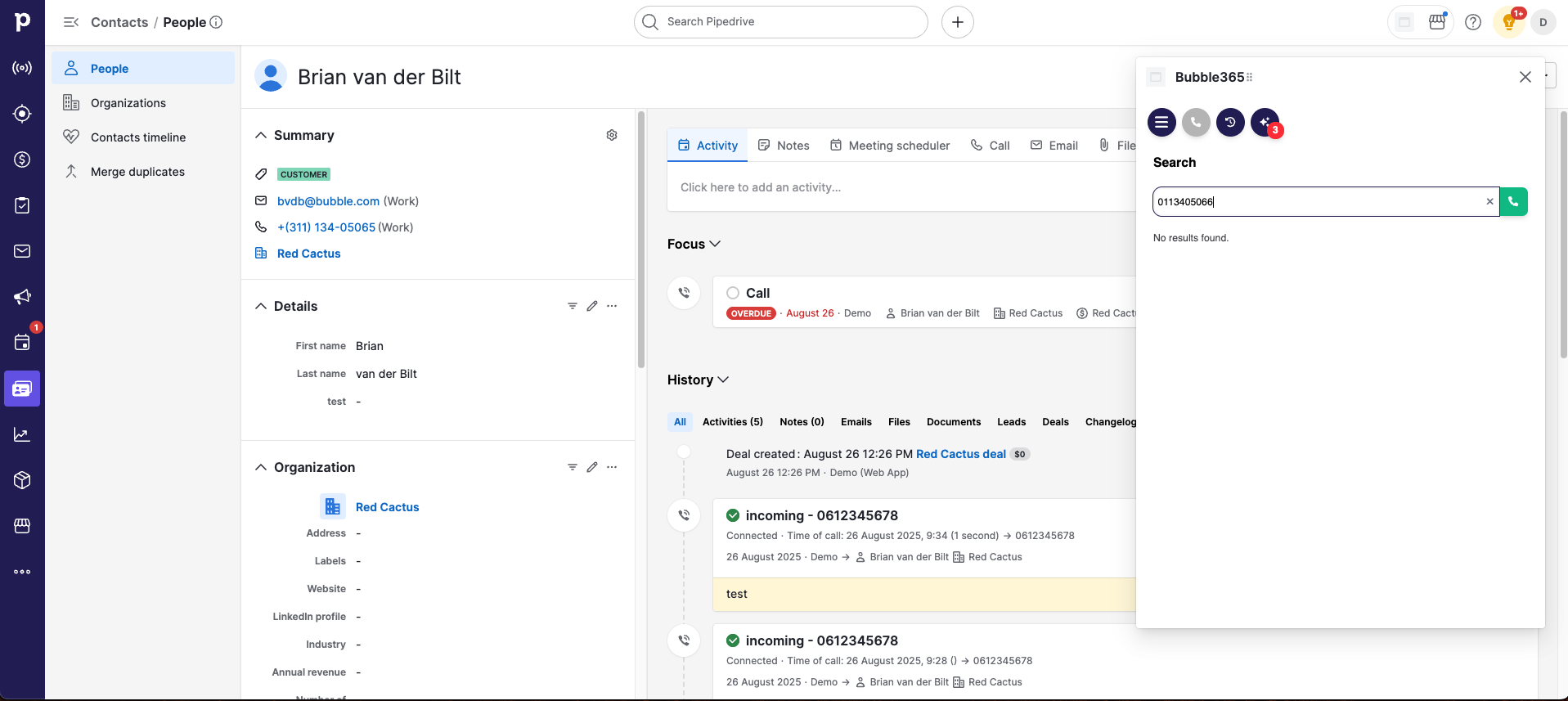 Outgoing call pipedrive