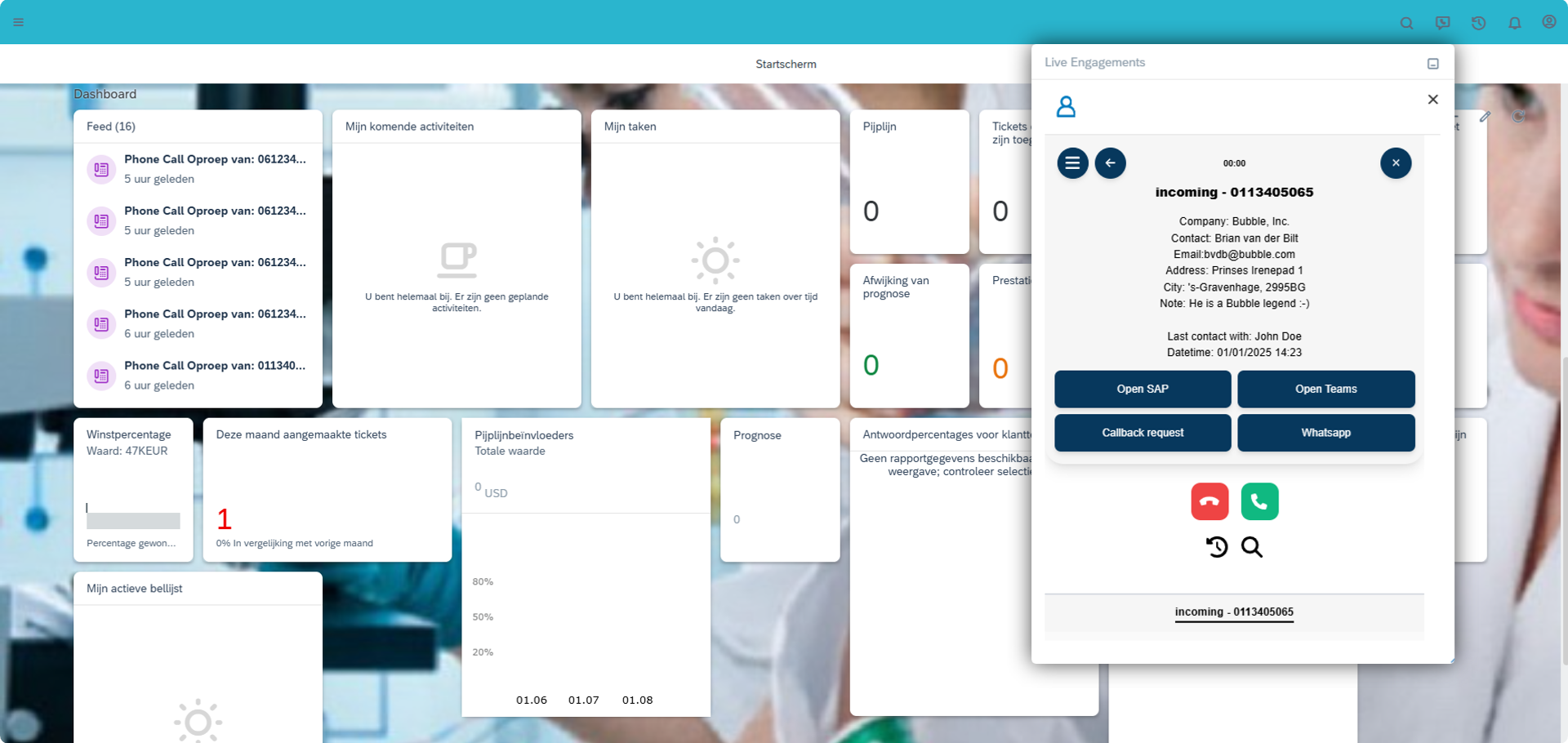 SAP C4C Phone integration Bubble