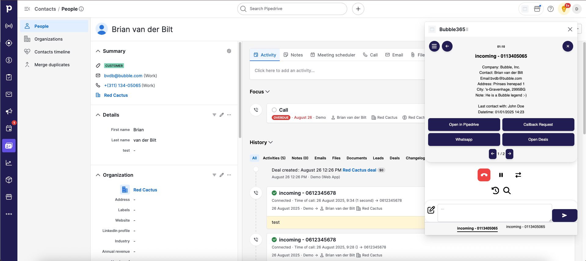 call control pipedrive